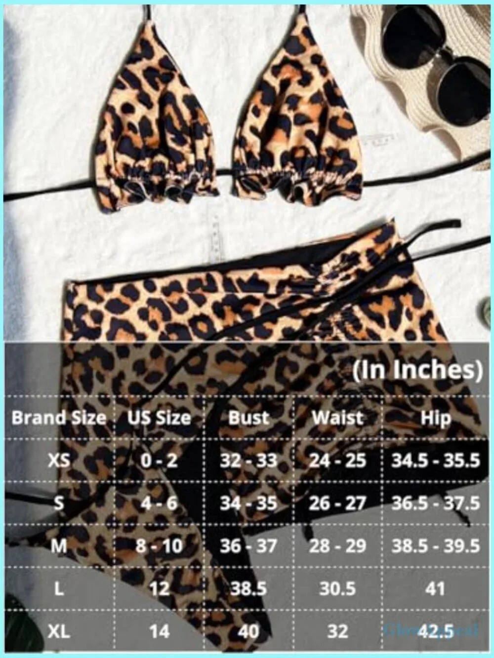 3 Piece Leopard Bikini Set with Coverup Skirt Triangle String Thong Swimwear